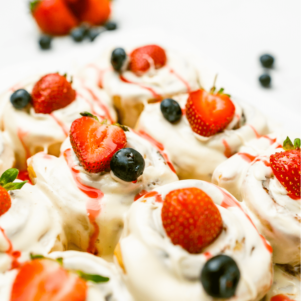 Four berry-filled mini cinnamon scrolls by Cinnamon Scent, Melbourne
