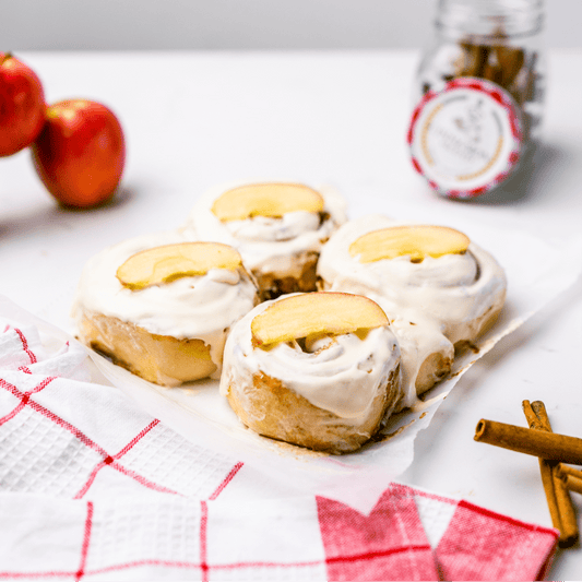 Four apple-filled vegan mini cinnamon scrolls by Cinnamon Scent, Melbourne
