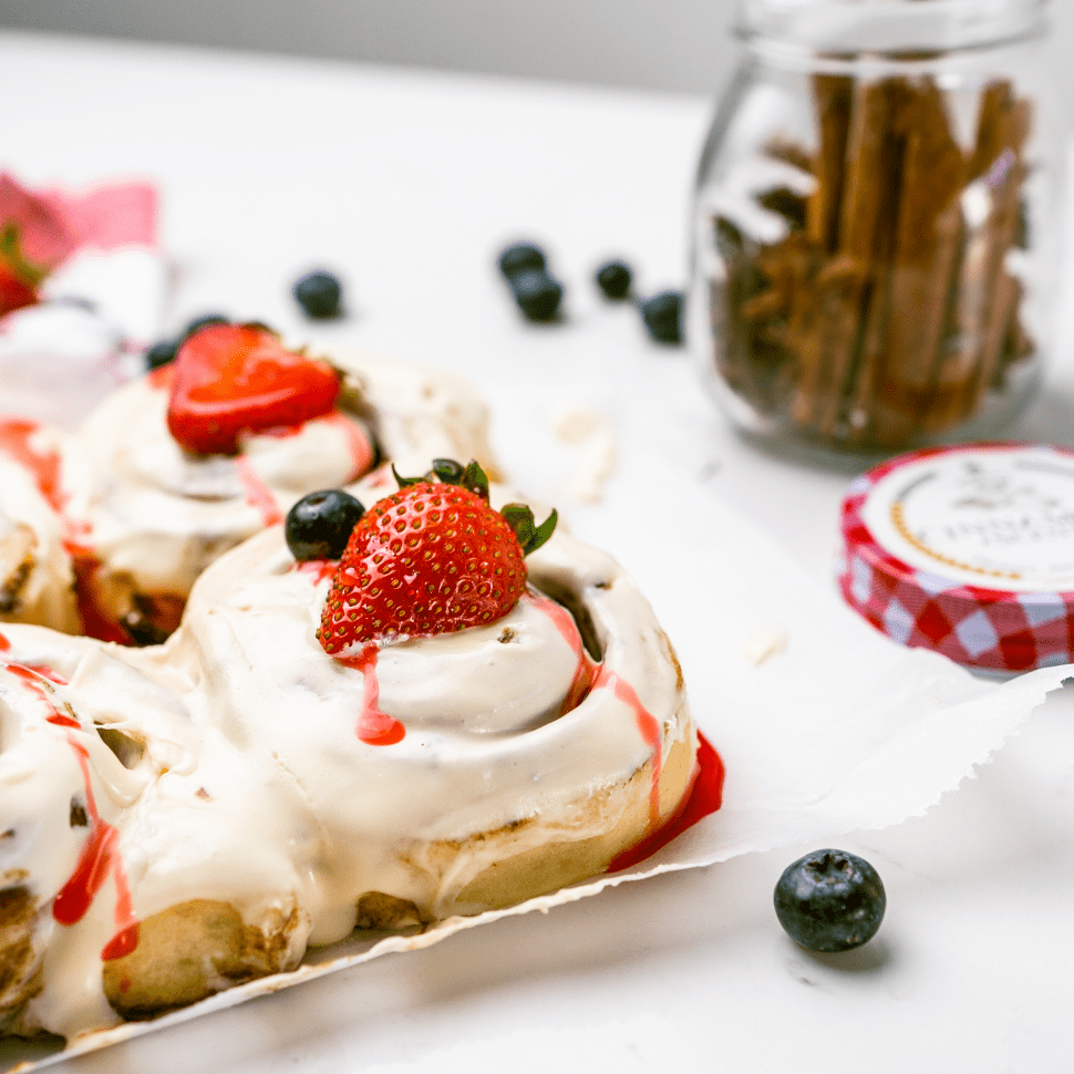 Four berry-filled mini cinnamon scrolls by Cinnamon Scent, Melbourne